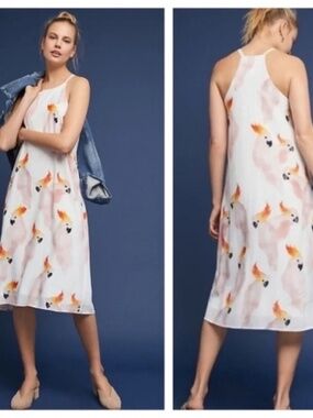 Anthropologie Corey Lynn Calter Zola Midi‎ Parrot Dress Medium Petite